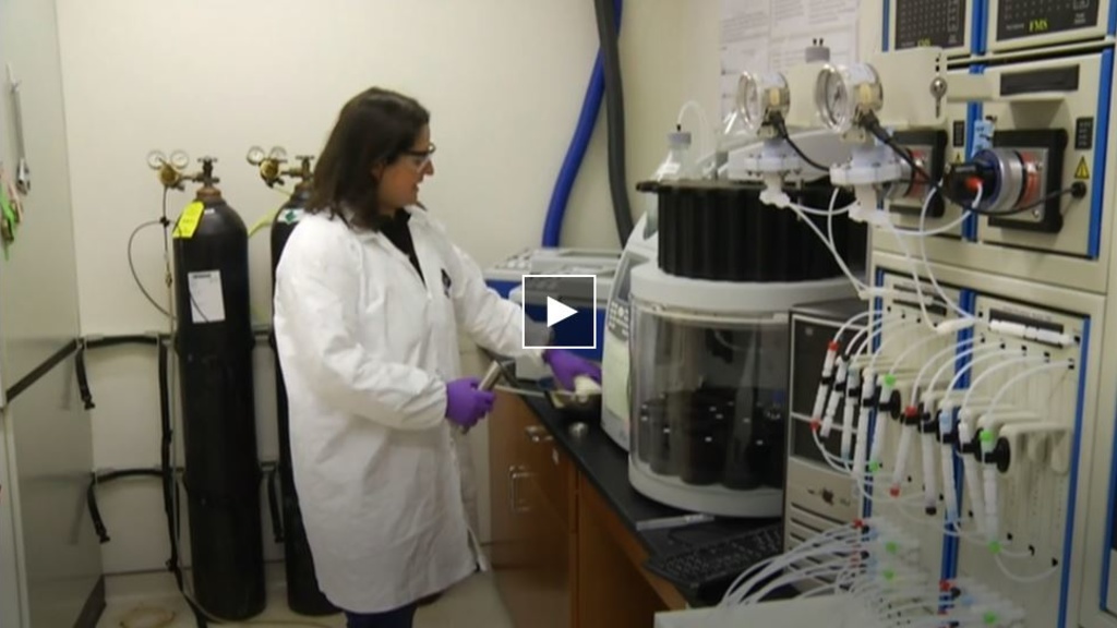Video still of Rachel Marek working in the lab