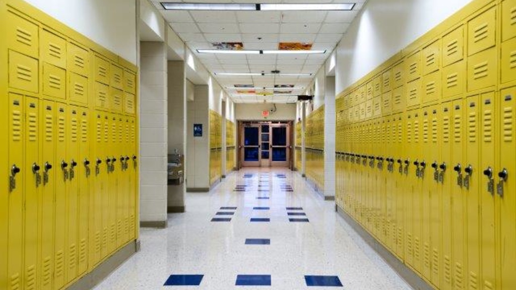 An empty school hallway