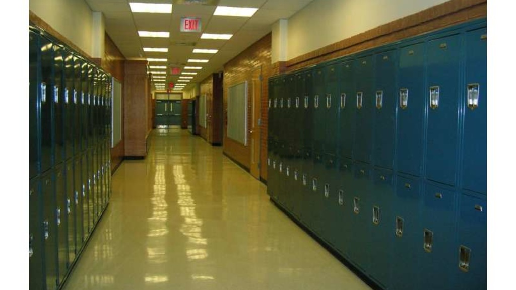 An empty school hallway